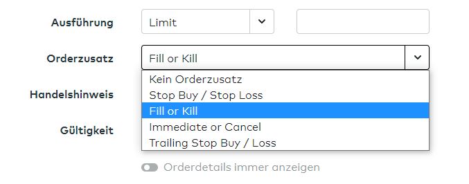 Aktie kaufen Order-Limit Optionen