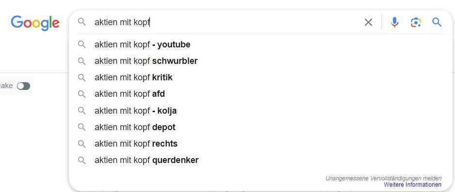 Aktien mit Kopf Google Suche